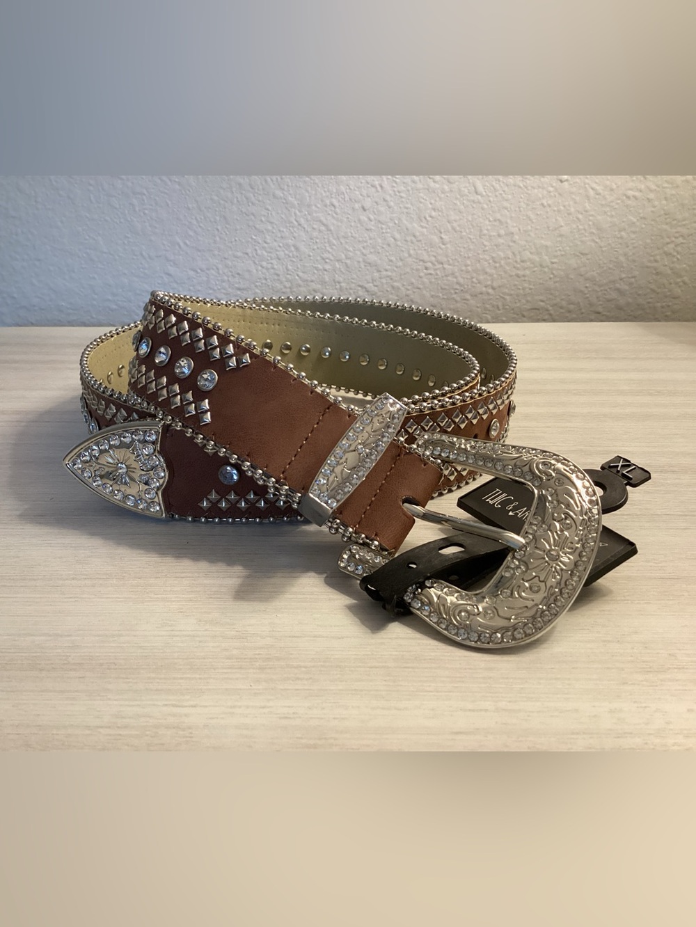 Twig & Arrow Womens Brown Rhinestone Western Belt Sz XL - NWT